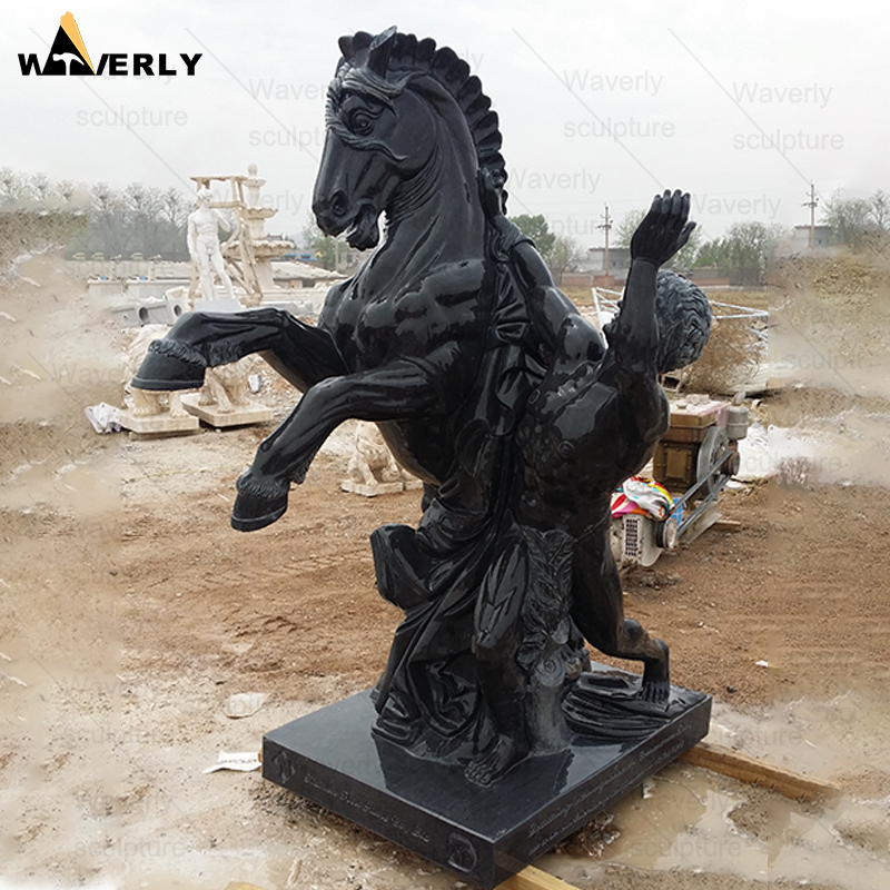 Large Size Black Taming Horse Man Marble Statue  MF24-121301