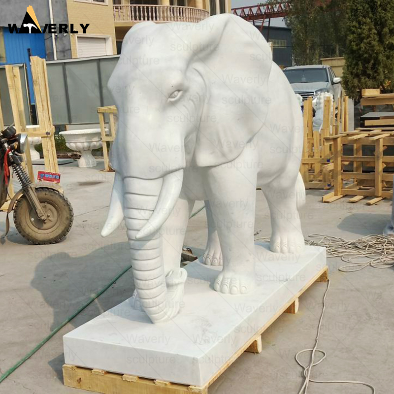 Garden Decor Life Size White Marble Elephant Statue MF24-121602