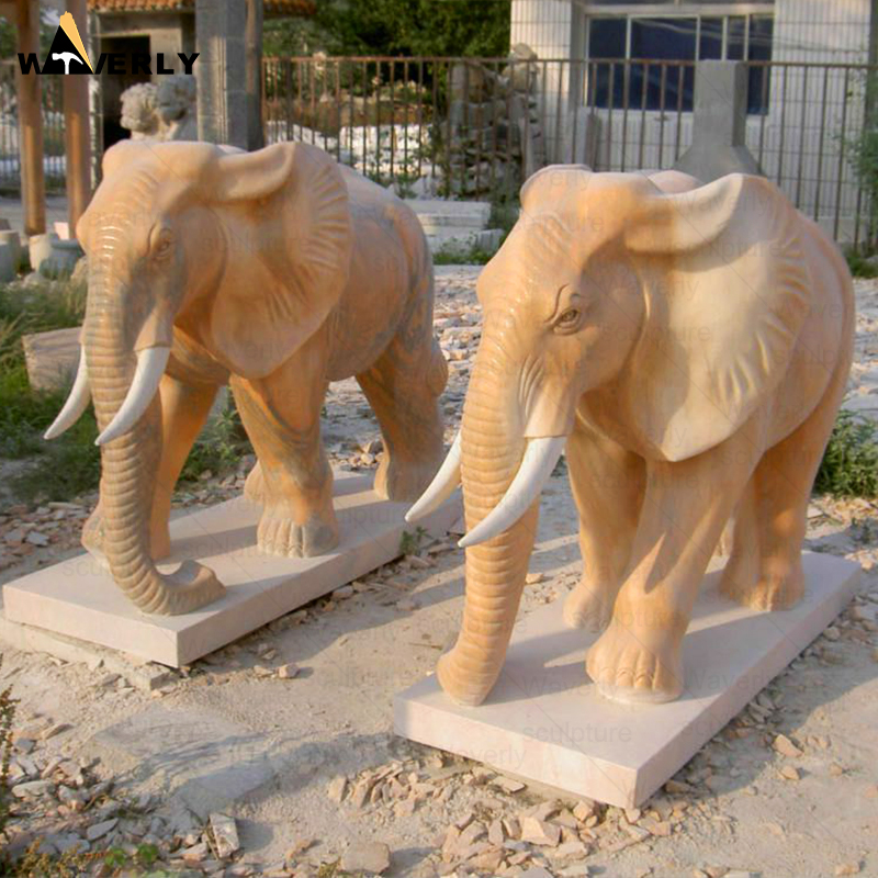 Outdoor Large Sunset Red Marble Elephant statues MF24-121603