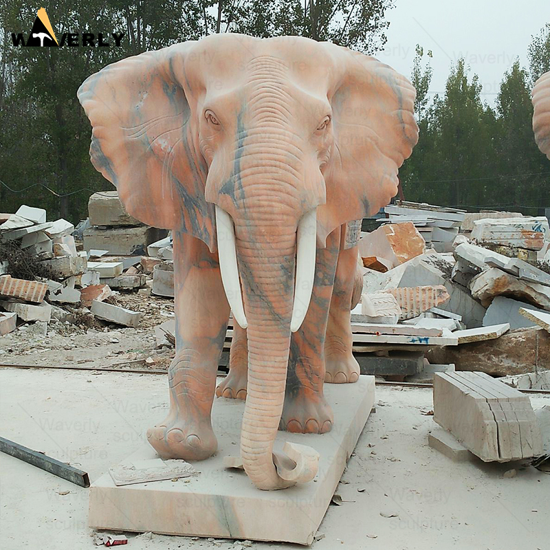 Outdoor Large Sunset Red Marble Elephant statues MF24-121603