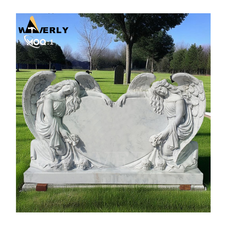 Custom Marble Angel Heart Tombstone Cemetery Angel Statues MF24-1217-13