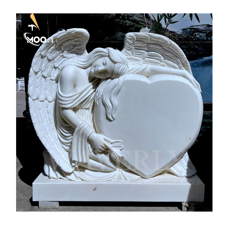 Custom Marble Angel Heart Tombstone Cemetery Angel Statues MF24-1217-13