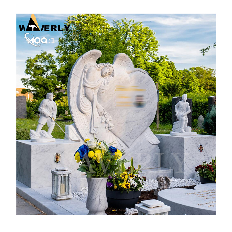 Custom Marble Angel Heart Tombstone Cemetery Angel Statues MF24-1217-13